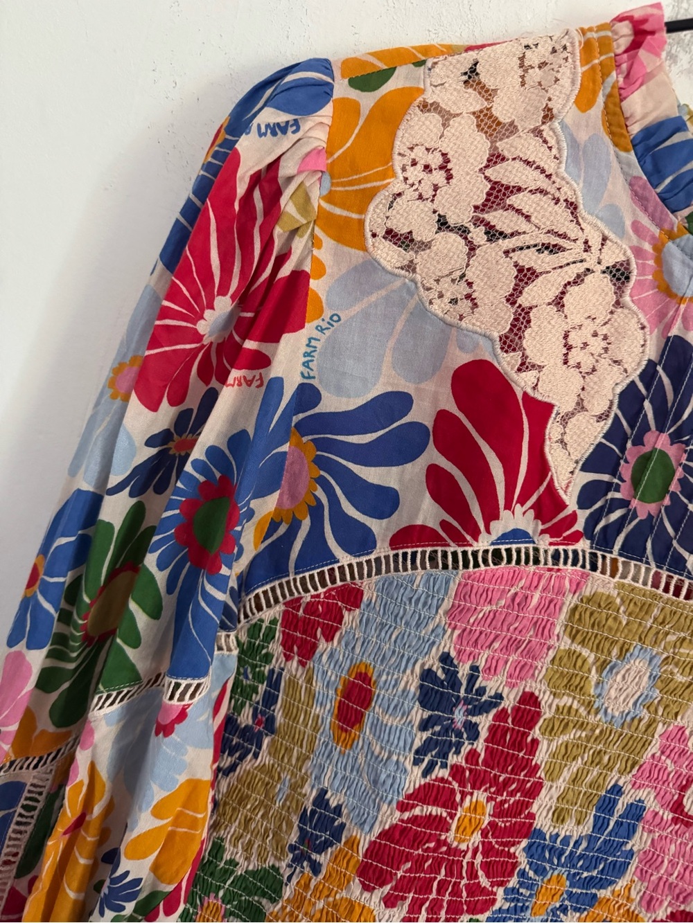 FARM Rio Multicolor Floral Smocked Peplum Blouse - Picture 3 of 6